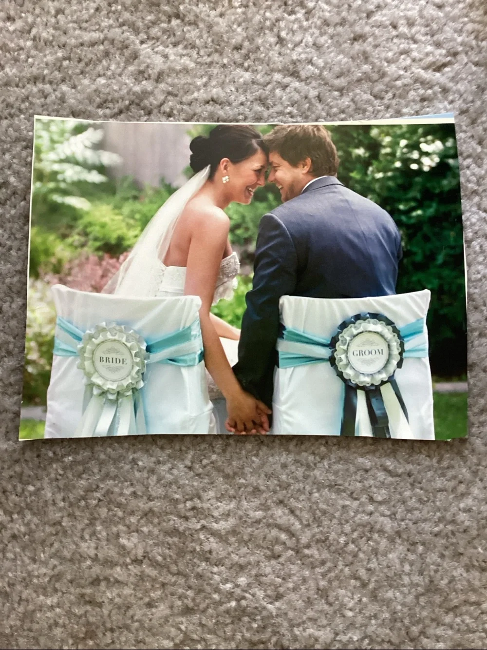 Bride & Groom Satin Chair Signs - Silver Gray, White